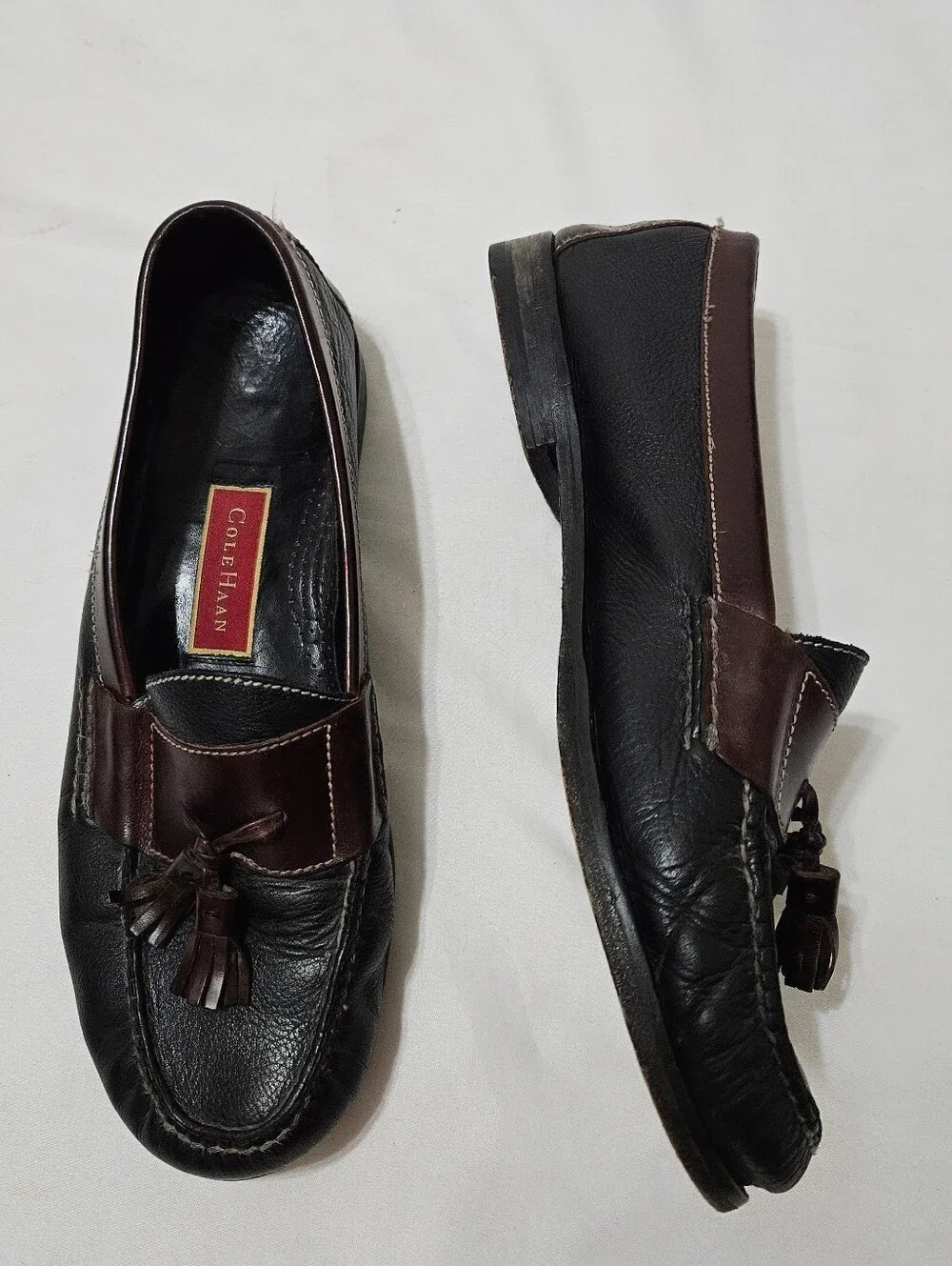 VTG Cole Haan Pinch Tassel Moc-Toe Loafers Men's Size 11.5 D Brown Leather